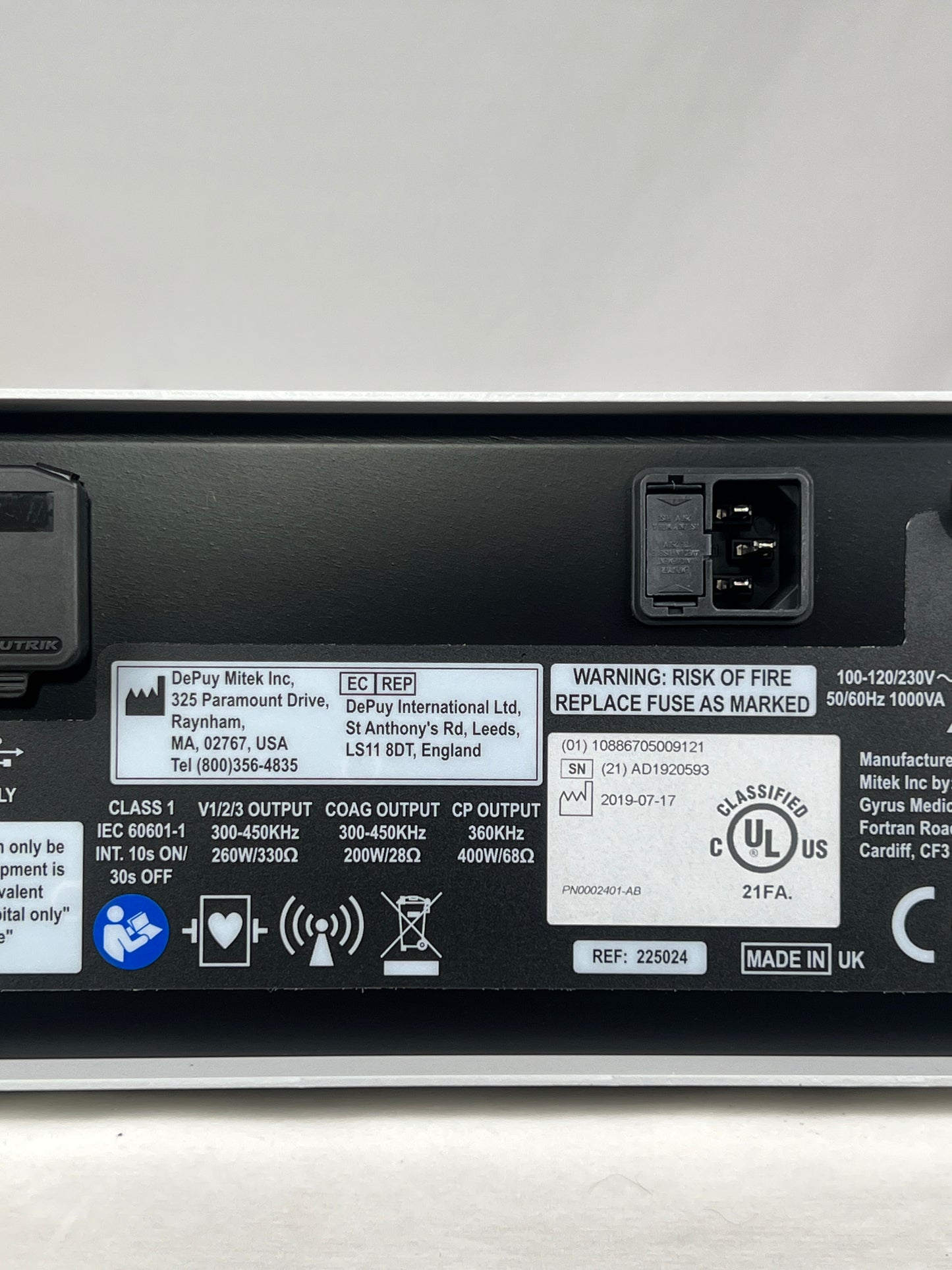 Depuy Synthes Mitek VAPR-3 RF Controller – REF 225024 – SN AD1920593 – 2019 Model