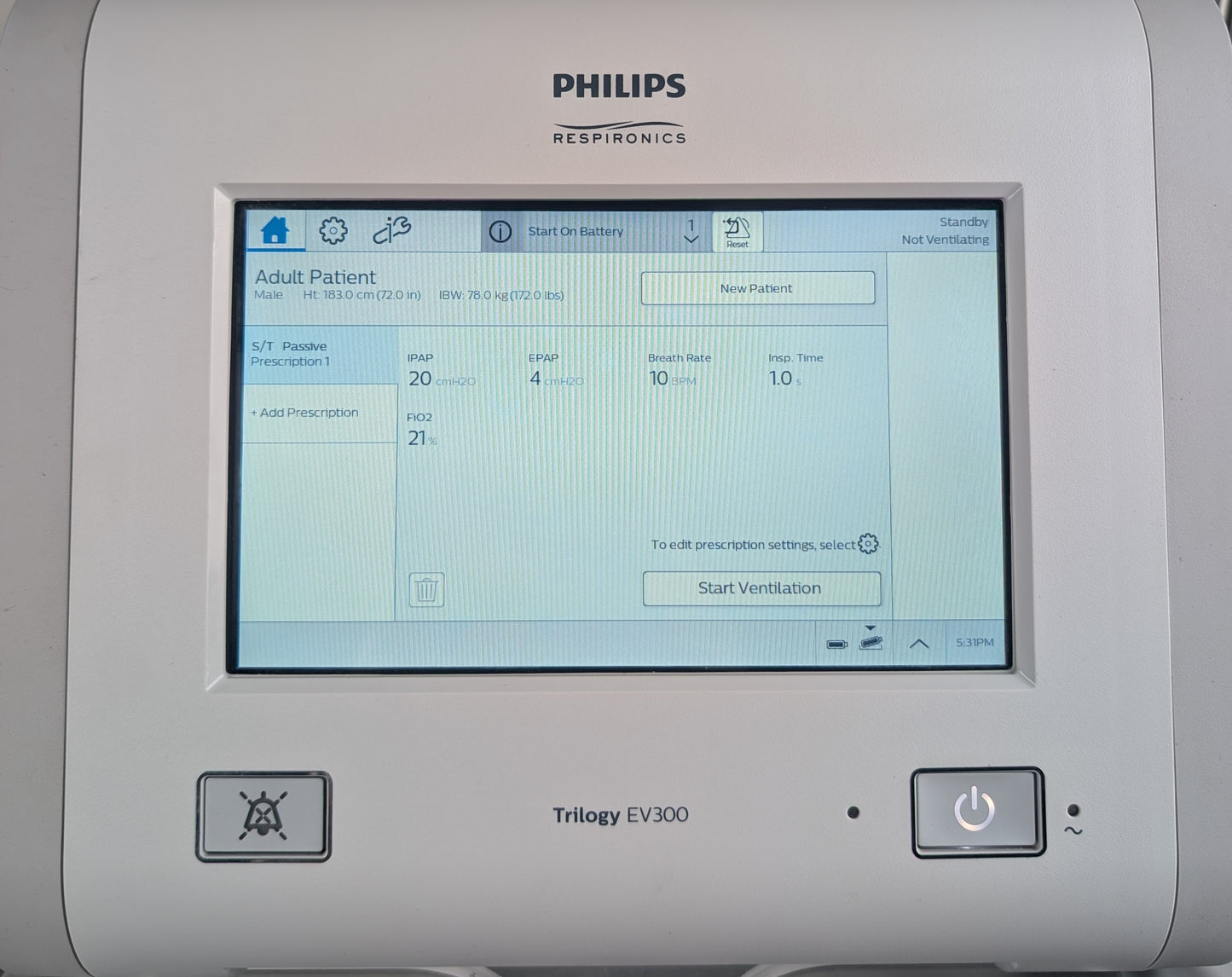 Philips Respironics Trilogy EV300 Ventilator - Complete System with Stand & Accessories