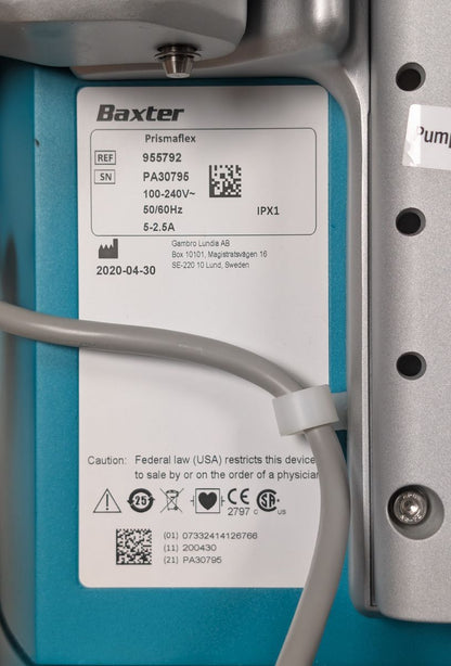 Baxter Prismaflex Ref 955792 CRRT Dialysis System w/ Prismaflo II/S Heater