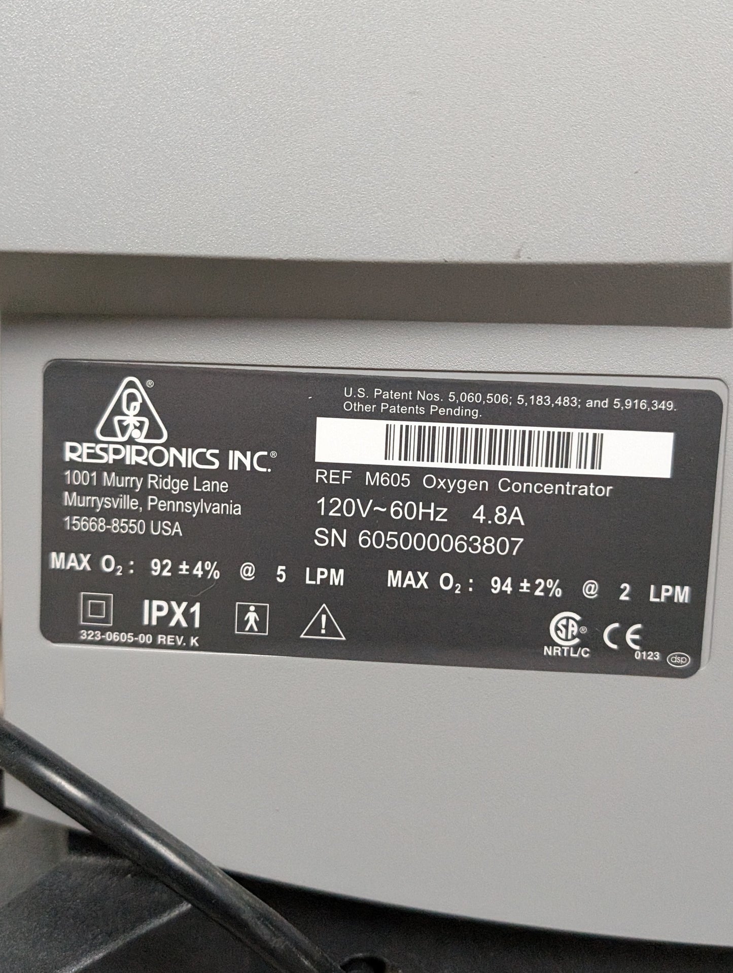 Respironics Millennium M605 Oxygen Concentrator 5LPM Medical Grade O2 Generator 9795 Hours