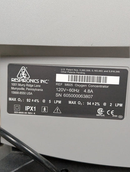 Respironics Millennium M605 Oxygen Concentrator 5LPM Medical Grade O2 Generator 9795 Hours