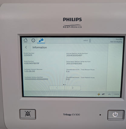 Philips Respironics Trilogy EV300 Ventilator - Advanced Respiratory Support with 0 Hours