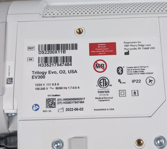 Philips Respironics Trilogy EV300 Ventilator - Complete System with Stand & Accessories