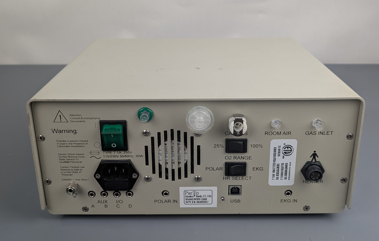 Parvo Medics TrueOne 2400 MMS-2400 Metabolic Measurement System Analyzer